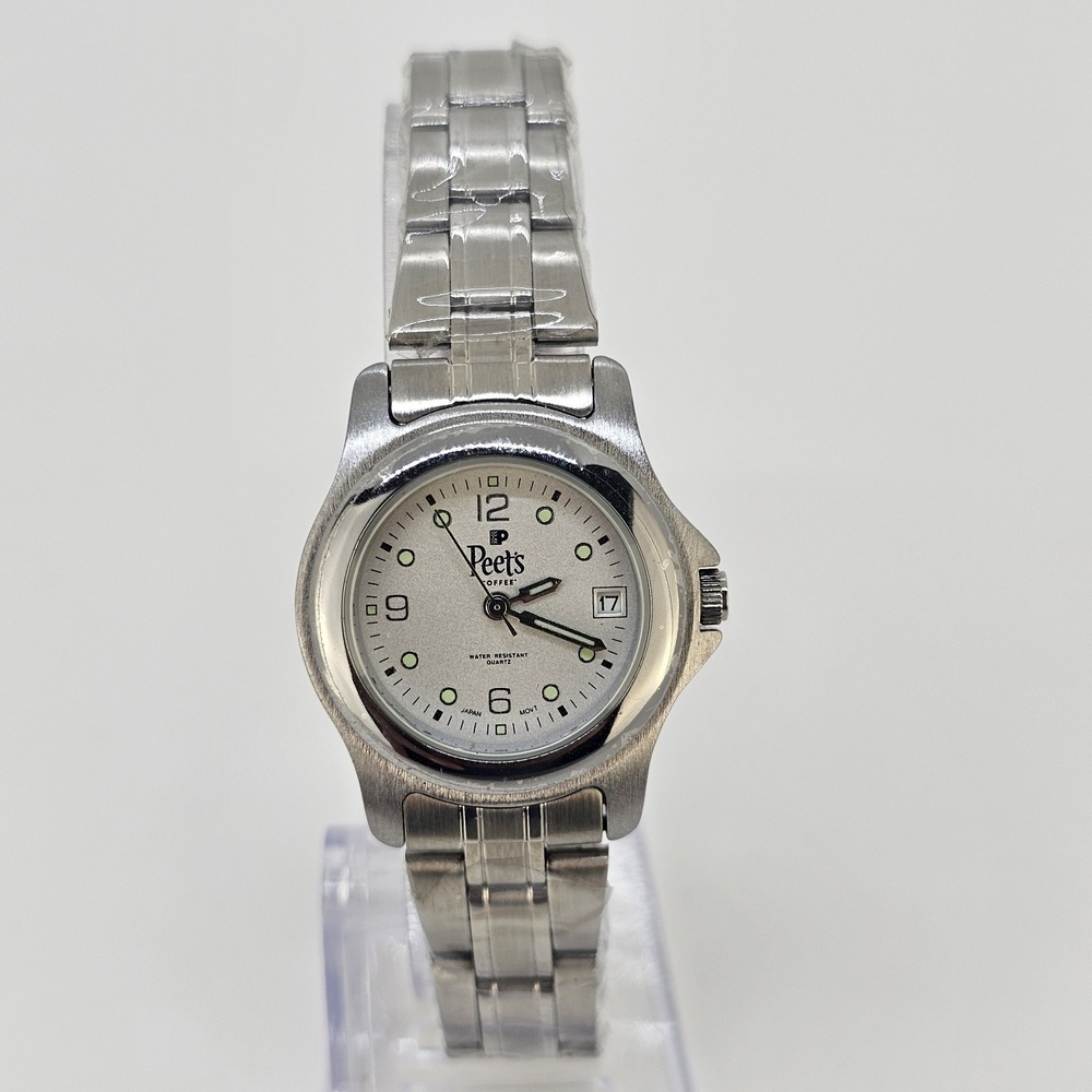 Peets Coffee Women's Analog Watch 27MM Gray Dial Date Gray Bands 7" NEW Battery